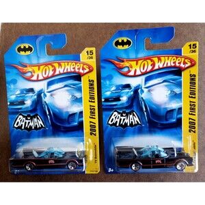 Hot Wheels TV BATMOBILE Black 2007 First Editions 15/36 Honeycomb Grill! LOT X 2